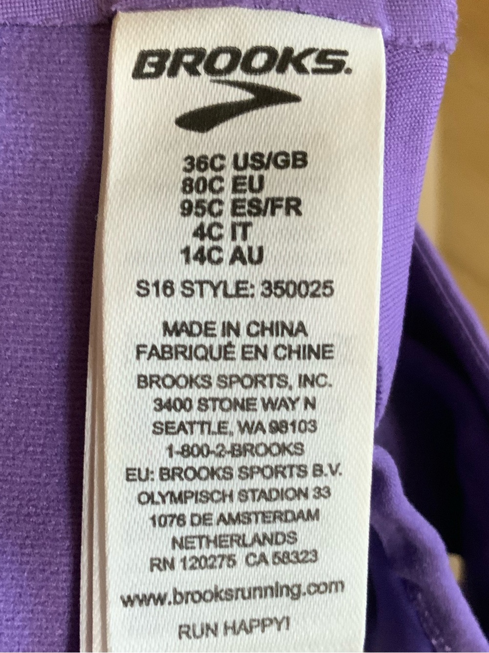 Brooks Womens Sports Bra 36C Juno High Impact Running Gym Support 350025 - Picture 4 of 5